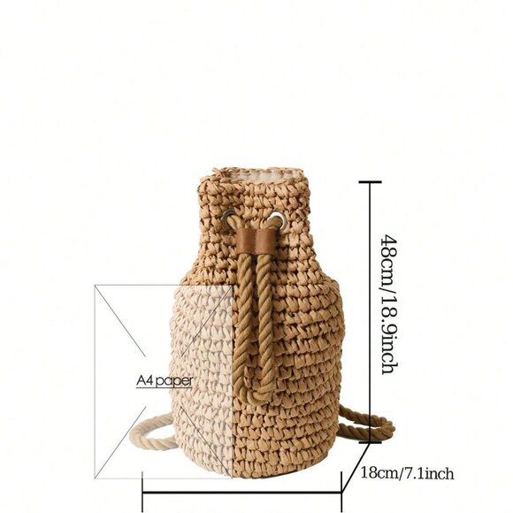 Khaki Casual Women's Foldable Bucket Drawstring Backpack Outdoor - Picture 3 of 11
